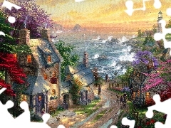 Houses, Lighthouses, Thomas Kinkade, Coast