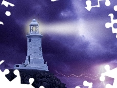 Lighthouse, Storm, thunderbolt, maritime