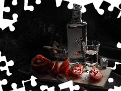 Bottle, glass, tomatoes, vodka