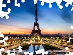 tower, Eiffla, panorama, town, Paris