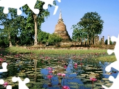Thailand, Flowers, tower, lake