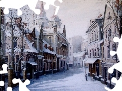Street, buildings, Towers, winter