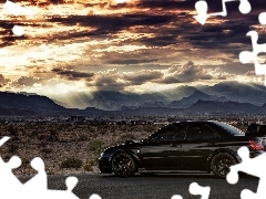 Desert, clouds, WRX STI, Town, Subaru Impreza