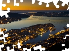 Town, Gulf, Night, panorama, Bergen
