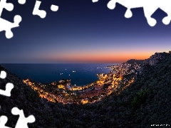 Monaco, illuminated, Town, Night