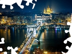 panorama, town, Hungary, Night, Danube, bridge, River, Budapest