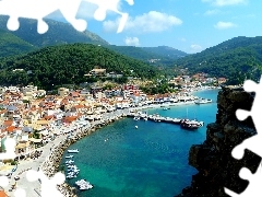 Town, Parga, sea, The Hills, Coast, Greece