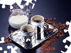 Toyota Silver, cups, milk, jug, Tray, coffee
