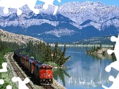 Train, Mountains, River