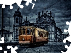 old, antique, tram, Town