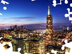 Francisco, panorama, Transamerica, Pyramid, night, San