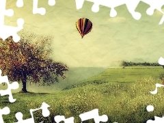 trees, Balloon, Meadow