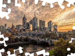 trees, viewes, Australia, skyscrapers, Melbourne, Yarra River, bridge, Town