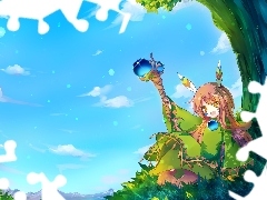 trees, girl, Scepter