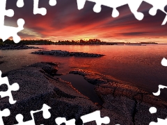 trees, Russia, clouds, rocks, Lake Ladoga, viewes, Great Sunsets