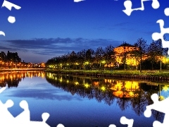 Park, Saarbrucken, trees, viewes, lanterns, River