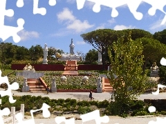 trees, viewes, statues, temple, Park