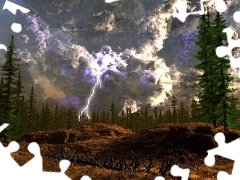 trees, viewes, lightning, high, Sky