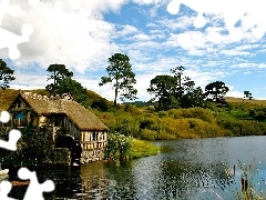 trees, viewes, Hobbits, River, water, medows, The Hills, Windmill