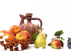 Apple, plum, peaches, Truck concrete mixer, basket