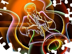 3D Graphics, a man, trumpet