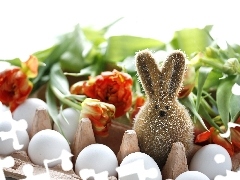 Easter, rabbit, Tulips, eggs