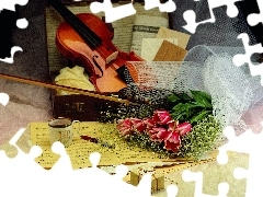 violin, Flowers, Tunes, bow