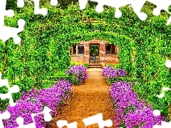 Garden, Green, tunnel, Flowers