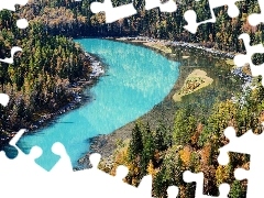 turquoise, River, Autumn, forest, landscape