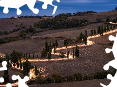 light, twilight, Tuscany, Way, Italy