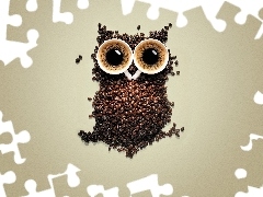 Two, cups, grains, coffee, owl