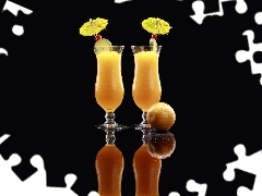 glasses, Orange, umbrellas, juice