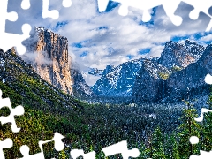 Sierra Nevada Mountains, California, clouds, Yosemite Valley, The United States, woods, Yosemite National Park