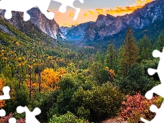 Yosemite National Park, Mountains, viewes, Valley, trees, California, The United States, autumn