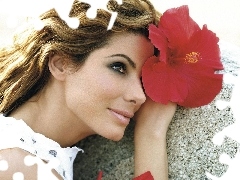 Sandra Bullock, hibiscus, make-up, Colourfull Flowers