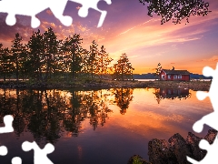 Vaeleren Lake, Norway, viewes, Great Sunsets, trees, Ringerike