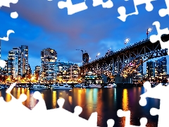Fraser, skyscraper, Vancouver, night, bridge, River