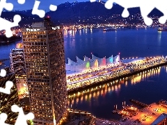 panorama, town, Vancouver, illuminated