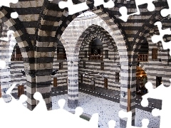 interior, Column, Vaults, castle