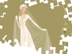 veil, Flowers, Dress, long, White