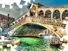 bridges, Boats, Venice, canal