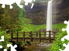 viewes, brook, bridges, trees, waterfall