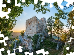 trees, viewes, Castle, ruins, Rocks