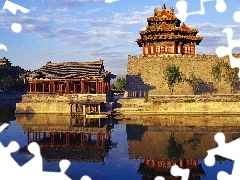 viewes, China, water, trees, structures