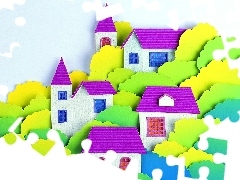 viewes, Cutouts, Houses, trees, Town