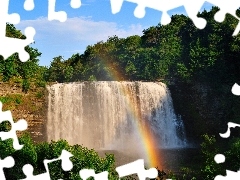 viewes, forest, Great Rainbows, trees, waterfall