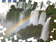 waterfalls, trees, viewes, Great Rainbows