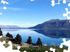 viewes, lake, hawea, New Zeland, Mountains, trees