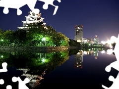 viewes, Hiroshima, water, trees, Hotel hall