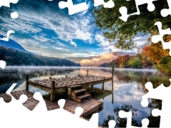 lake, trees, viewes, Platform